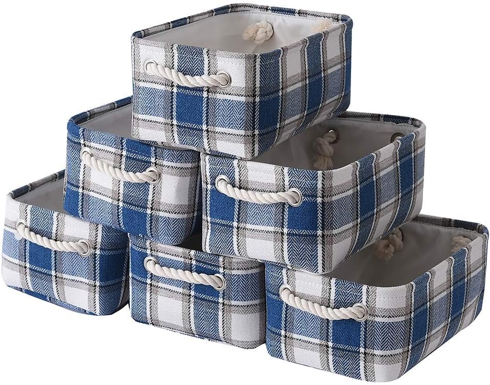 TcaFmac Small Baskets [6 Pack] Baskets for Organizing,Baskets for Gifts Empty,Decorative Basket,Navy Blue Baskets,Collapsible Storage Bins for Closet,Shelves 12(L) x 8(W) x 5(H) inches