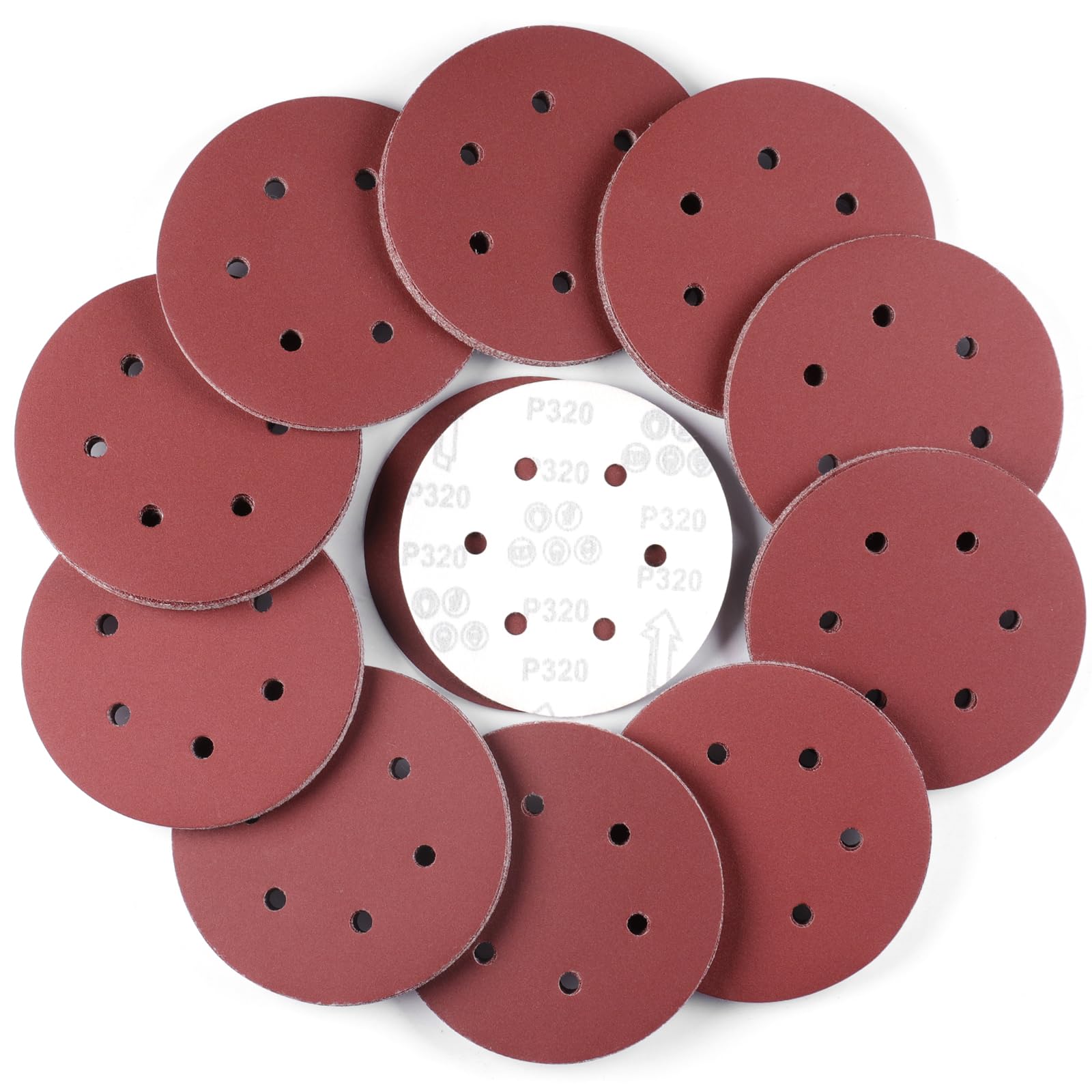 Sruhrak 100 Pcs Sanding Discs, 150mm Sanding Pads Set Hook and Loop 320 Grits Sandpaper for Random Orbital Sander