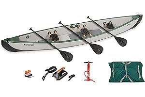 Sea Eagle TC16 Inflatable 16’ High Pressure Drop Stitch Travel Canoe-Wood Web Seats, Pump, Bag and Optional Paddles for Lakes, Rivers & Bays-Easy to Transport, Pack & Stow