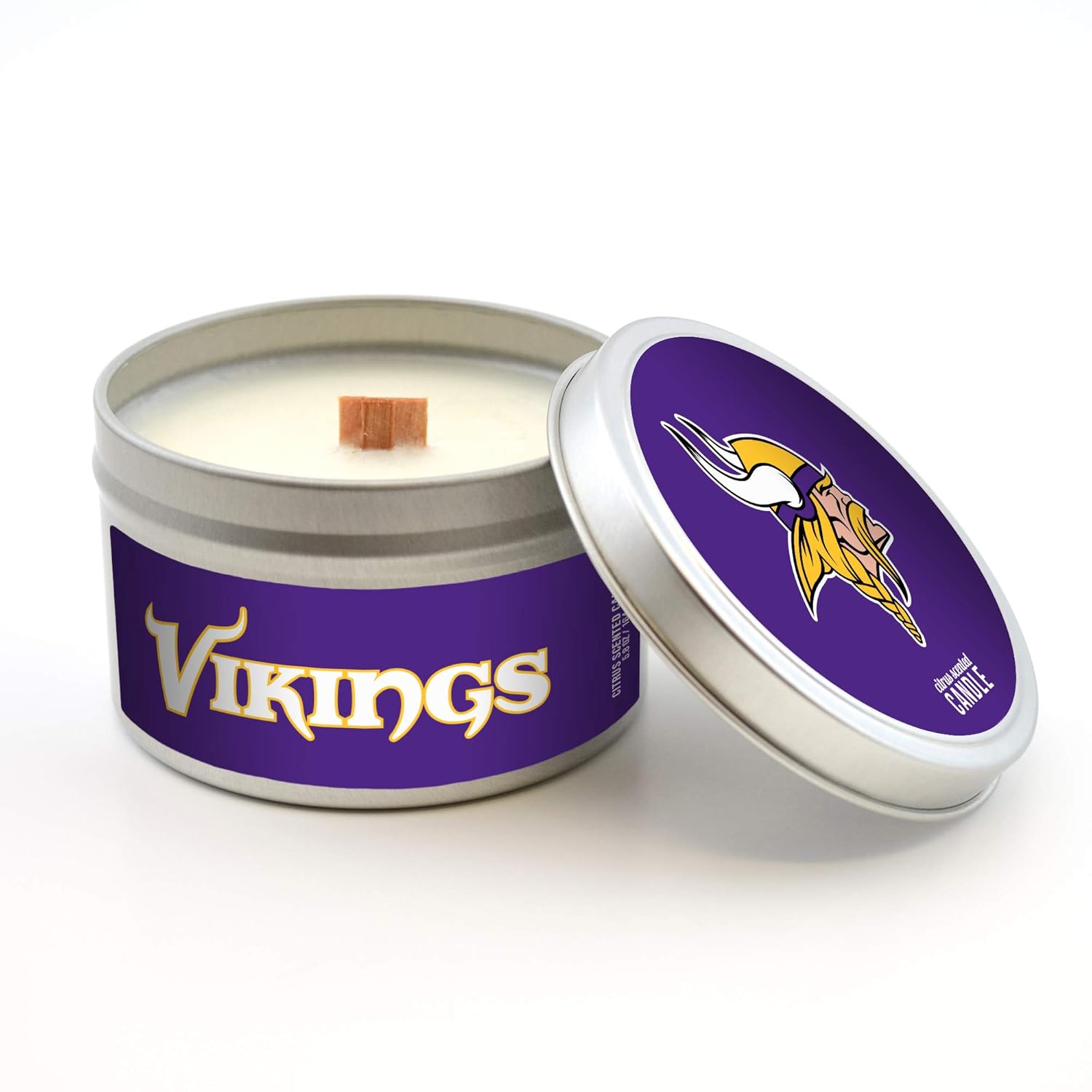 Worthy Promotional NFL Scented Wood Wick Candle in Travel Tin with Lid 5.8 ounce