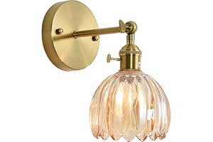 Vintage Wall Sconces with Amber Tulip Glass Lampshade, Indoor 180 Degree Adjust-able Wall Mount Lamp with Switch, Modern Gold