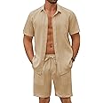 COOFANDY Mens Beach Outfits 2 Piece Sets Casual Short Sleeve Button Down Summer Textured Shirt