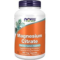 NOW Supplements, Magnesium Citrate, Enzyme Function*, Nervous System Support*, 240 Veg Capsules