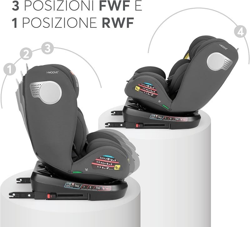 KikkaBoo Seggiolino Auto 0–36 kg ISOFIX i-Size i-MOOVE 2, 40–150 cm, Rotazione 360°, Reclinabile, Poggiatesta Regolabile, Contro e Fronte Marcia, Nero