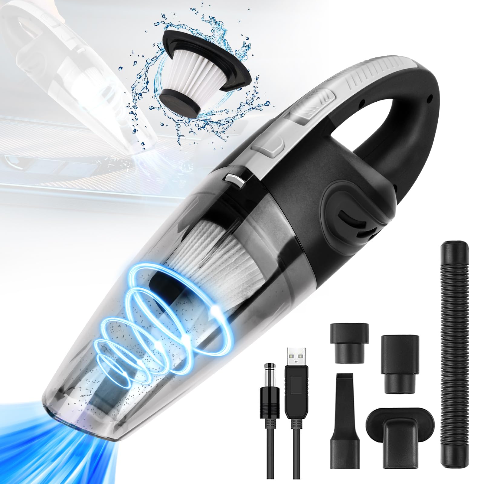 URAQT Handheld Vacuum Cleaner, Portable Hand Held Vacum Cordless, Rechargeable Car Vacuum Cleaner, Powerful Suction Lightweight, 5 in 1 Car Hoover for Kitchen, Car, Office, Home, Pet Hair Cleaning