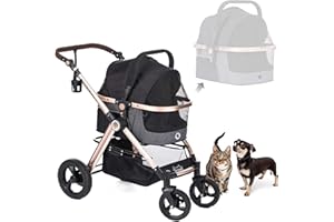 HPZ Pet Rover Prime 3-in-1 Luxury Dog/Cat Stroller (Travel Carrier + Car Seat +Stroller) with Detach Carrier/Pump-Free Rubber Tires/Aluminum Frame/Reversible Handle for Medium & Small Pets (BLACK)