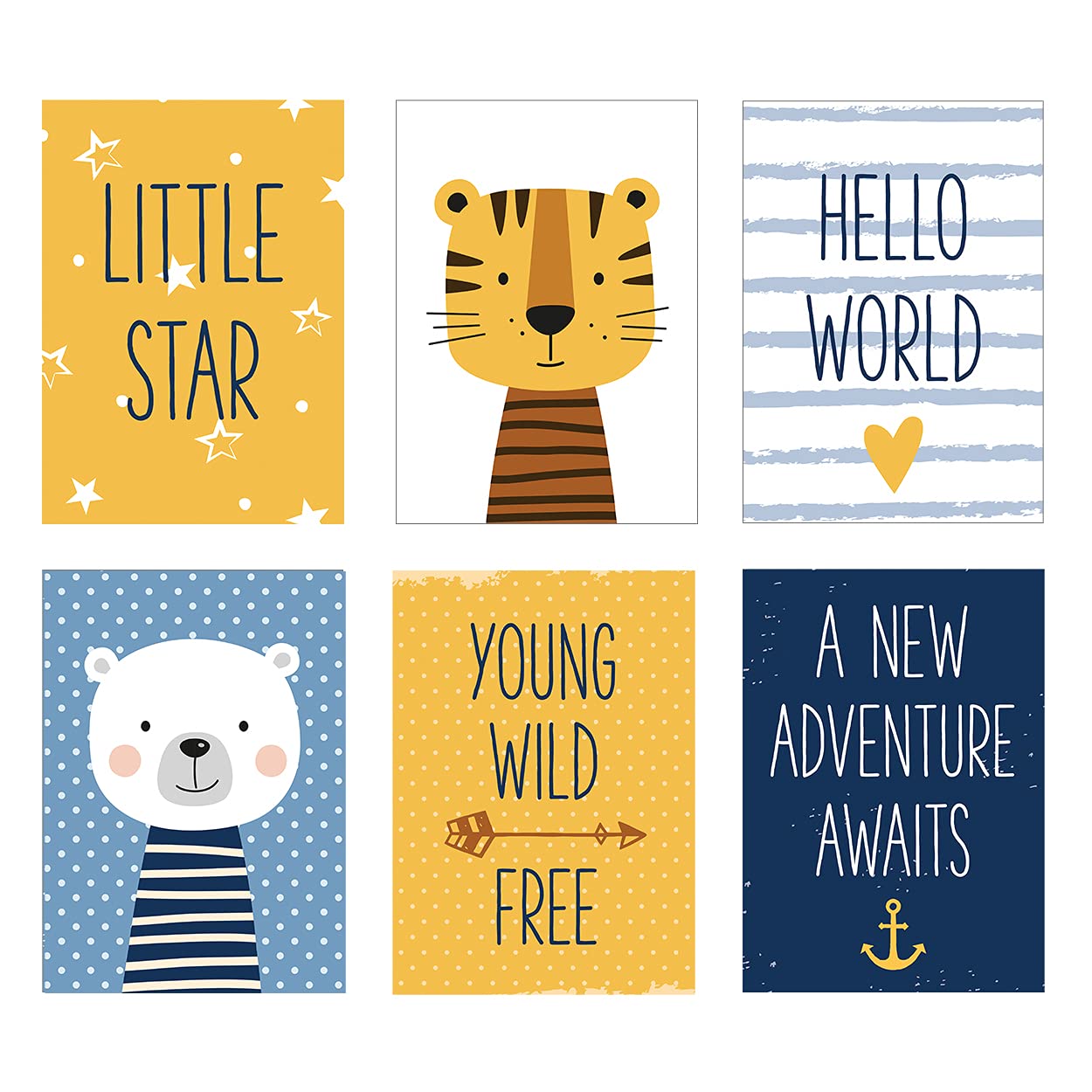 Fun Baby Boys Art Prints, Size A4, Set of 6 Unframed For Kids Bedroom Or Nursery