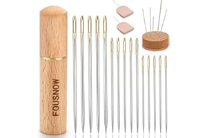 FOUSNOW 19 Pcs Hand Sewing Needles Kit, Assorted Sewing Needles with Wooden Sewing Needles Cushion, Needle Threaders for Hand Sewing, 3 Sizes Hand Stitching Needles for Sewing Repairing Craft