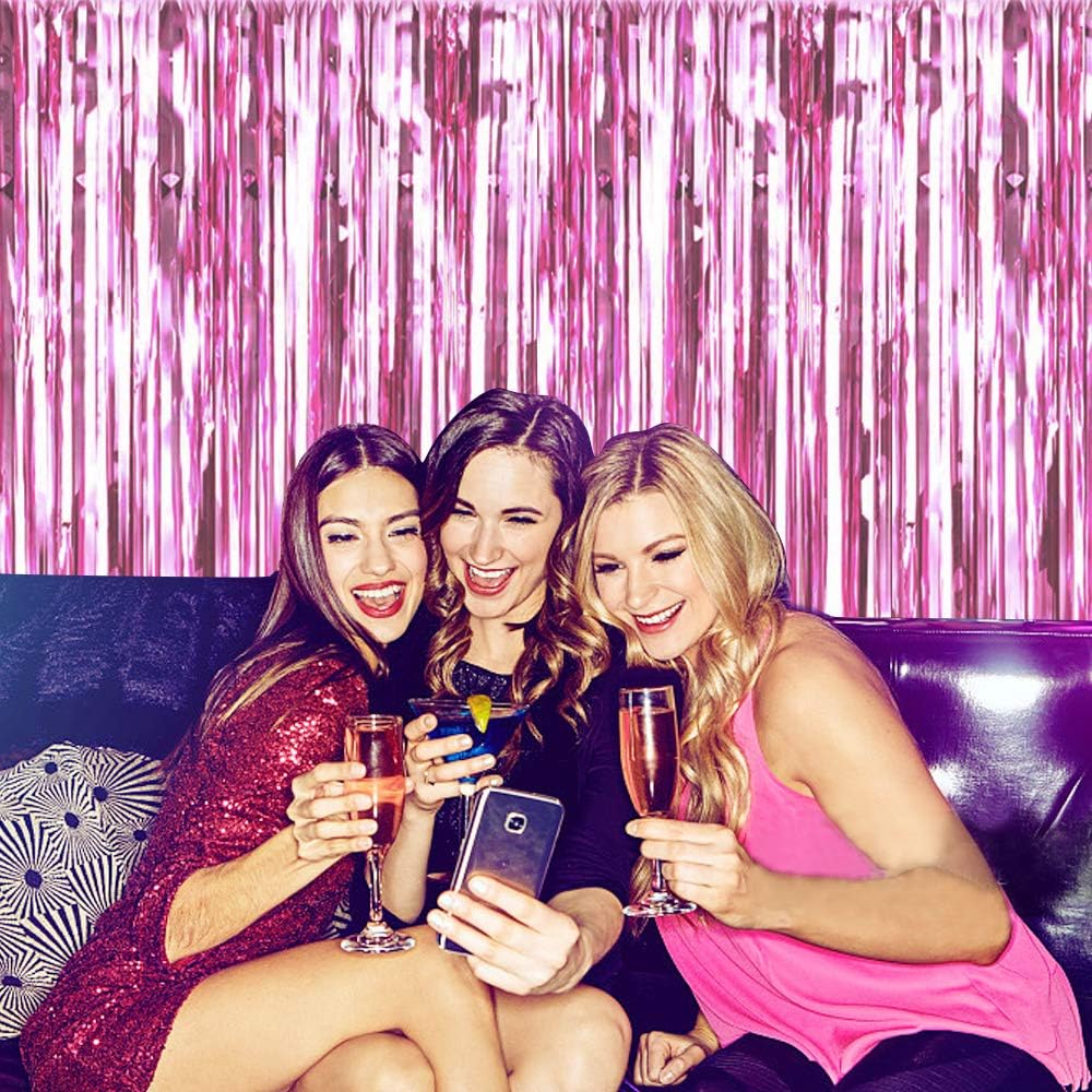 FECEDY 2pcs 3ft x 8.3ft Light Pink Metallic Tinsel Foil Fringe Curtains Photo Booth Props for Birthday Wedding Engagement Bridal Shower Baby Shower Bachelorette Holiday Celebration Party Decorations: Toys & Games