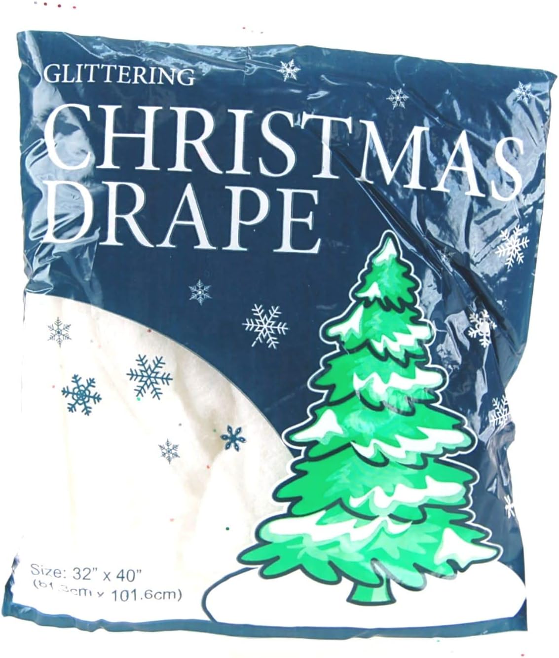 Artificial Snow - Christmas Faux Snow Blanket for Tree, Decoration or Christmas Village Display Set of 2 White Artificial Snow Cover Drapes with Red, Green, and Silver Glitter - 36