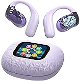 Open Ear Earbuds Ultra Comfort Wireless Bluetooth 5.4 Headphones Over The Ear Earbuds with Intelligent Touch Screen EarHooks IPX7 Waterproof Bone Conduction Earphones for Fitness Sports-Purple