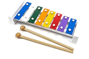 CARA & CO Professional Classic Wooden Glockenspiel Xylophone with 8 Metal Keys for Adults & Kids - Includes 2 Wooden Beaters