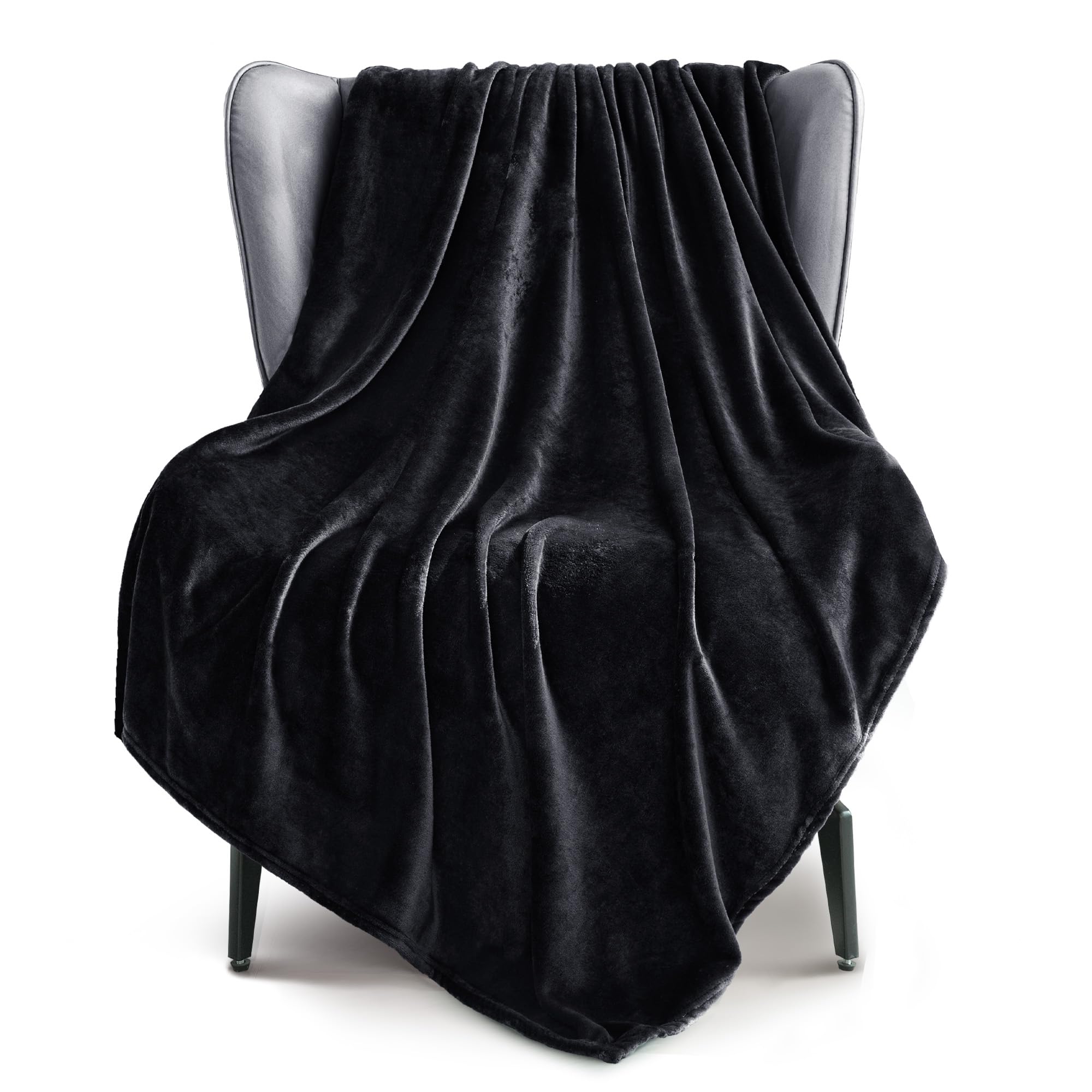 Exclusivo Mezcla Extra Large Fleece Throw Blanket for Couch, Sofa, 300GSM Super Soft and Warm Blankets, Black Throw All Season Use, Cozy, Plush, Lightweight, 127x178 CM