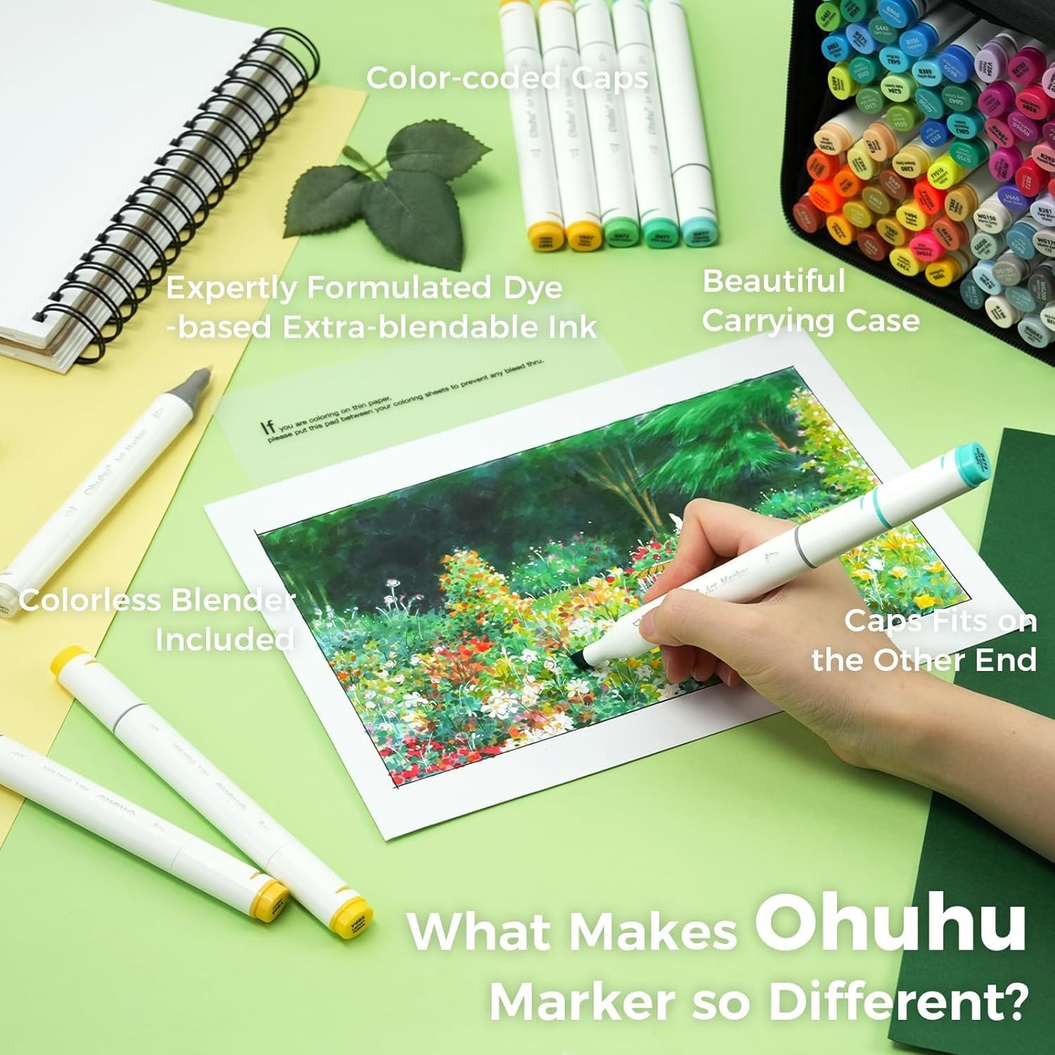 Ohuhu Alcohol Markers Double Tipped Art Marker Set for Artists Adults Coloring Sketch Illustration - Chisel & Fine Dual Tips - 100 Colors - Oahu Series of Ohuhu Markers - Refillable Ink