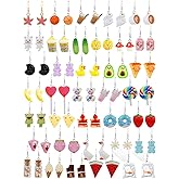 36 Pairs Fun Cute Earrings Set Weird Cool Funky Aesthetic Drop Dangle Earrings for Teen Girls Women Jewelry Gift