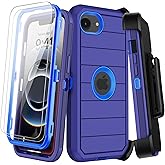 KECAI for iPhone 16e Case with Belt Clip Holster,Screen Protector X2,Heavy Duty Shockproof Drop Protection Military Grade 3 Layers Full Covered Rugged Durable Phone Cover for Apple 16e (Blue)