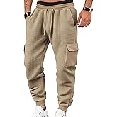 TAFLE Mens Sweatpants Waffle Knit Pants Elastic Waist Drawstring Jogger Sweatpants with Pockets