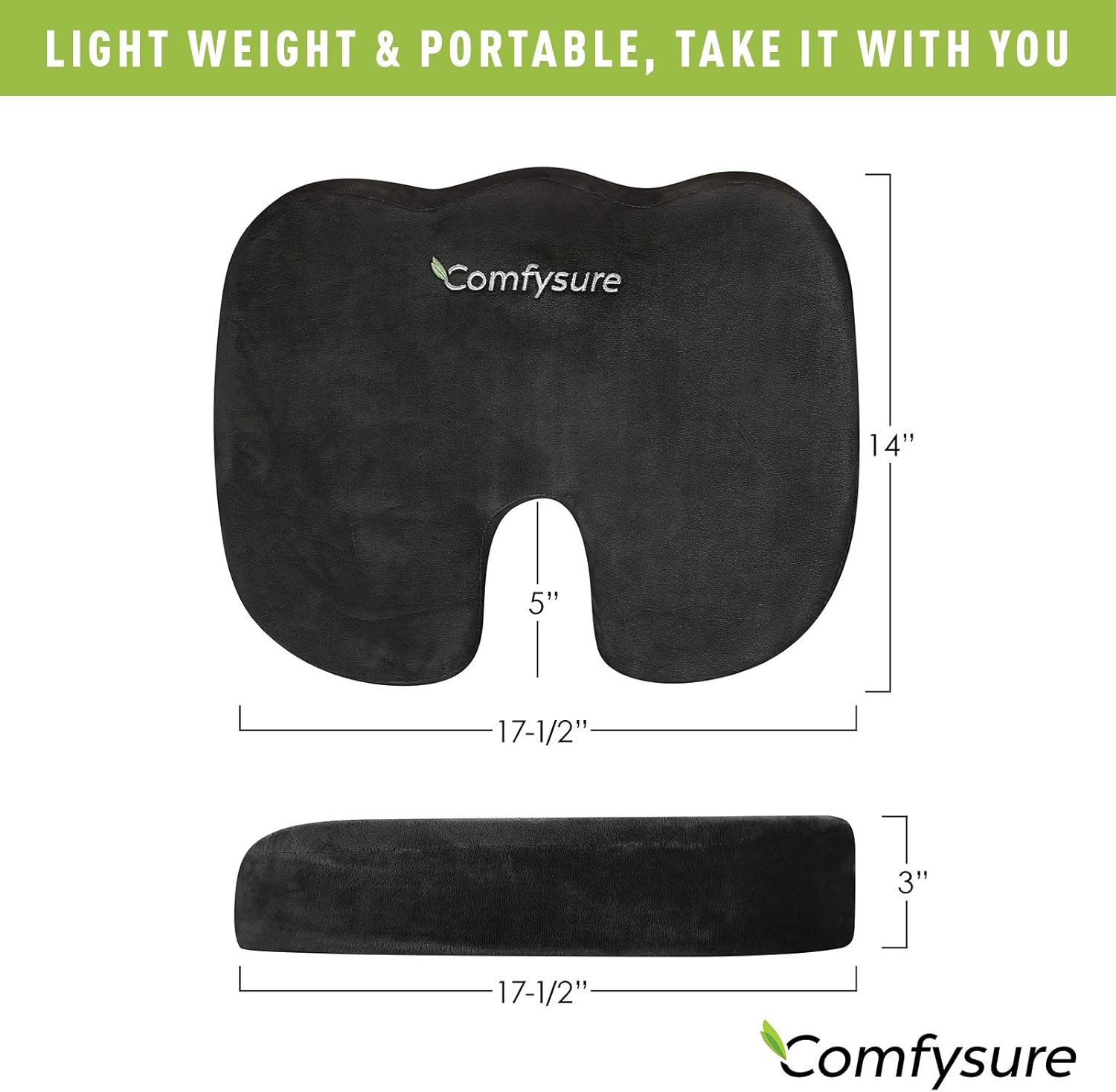 ComfySure Memory Foam Seat Cushion with Removable Microfiber Cover - Coccyx, Tailbone, Sciatica, Lower Back Support and Pain Relief - Fits Most Office, Desk, Computer Chairs and Car Seats: Home & Kitchen
