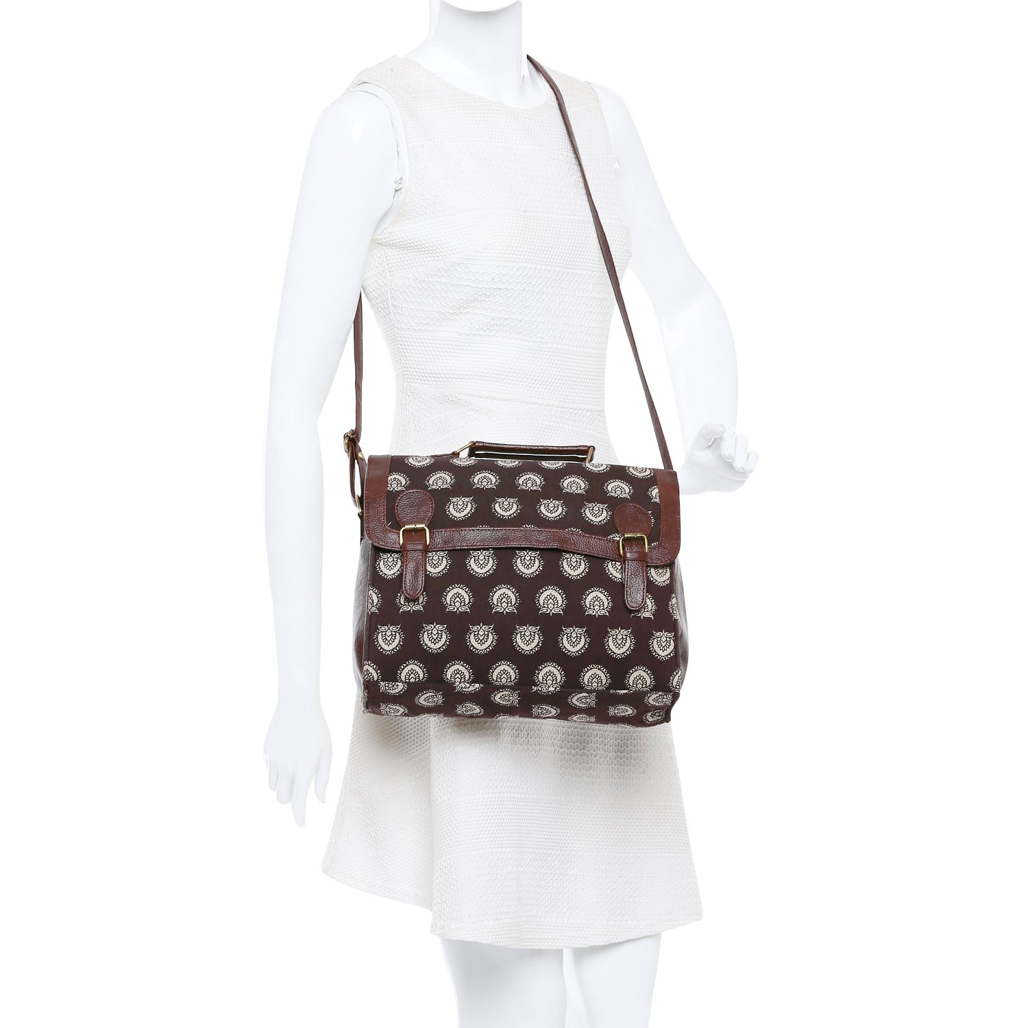 vivinkaa ethnic brown block print satchel