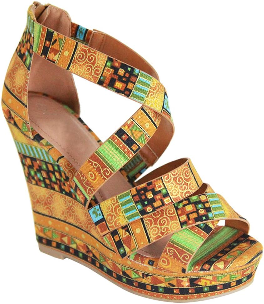 Womens Wedge Platform Sandals Gladiator Criss Cross Ankle Strap High Heeled Summer Shoes GD13