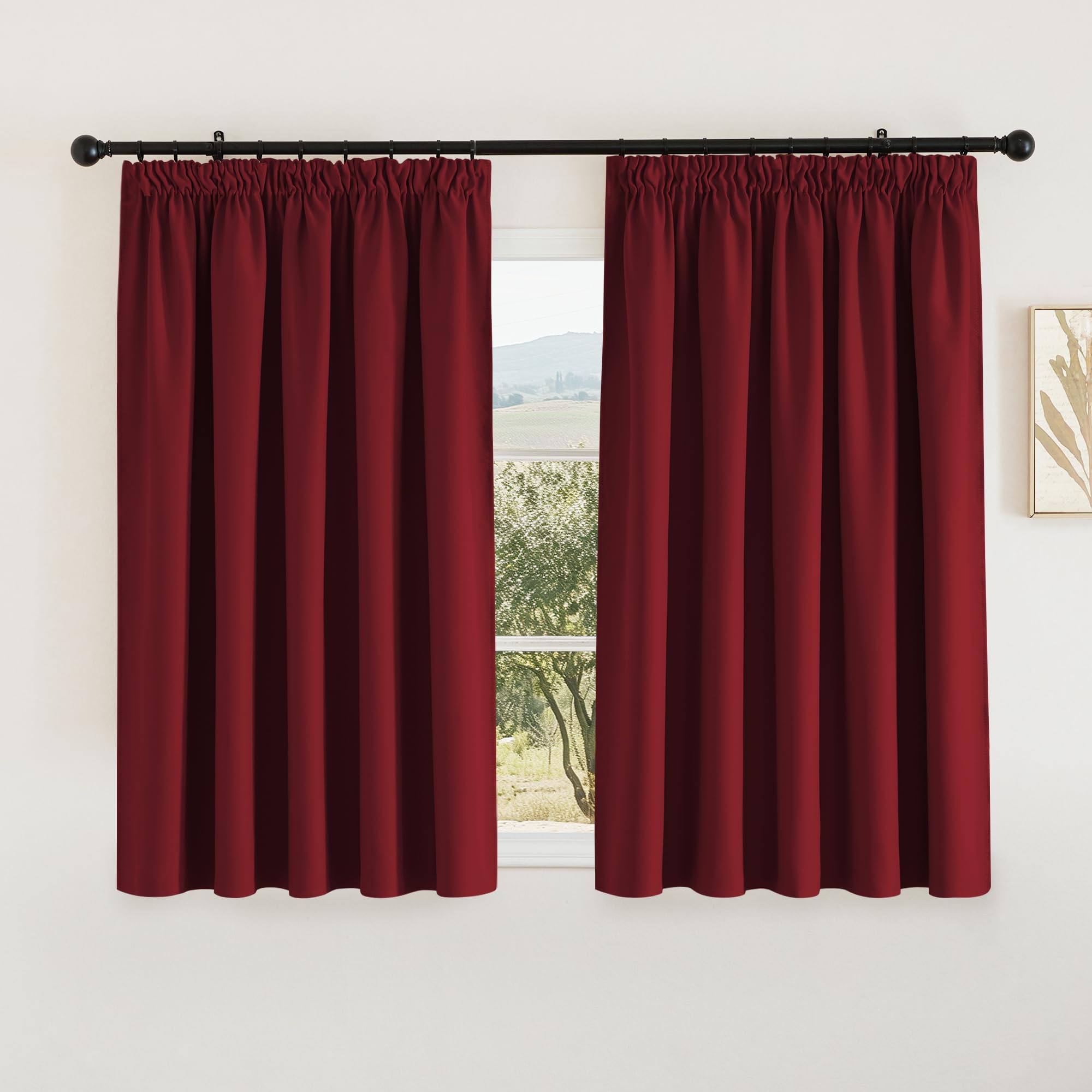 PONY DANCE Blackout Thermal Curtain Panels - Home Decor Curtain Drapery Pencil Pleat Top Super Soft Thermal Insulated Room Darkening Window Blinds for Kitchen, Double Panels, W66 X L54, Red — image 1