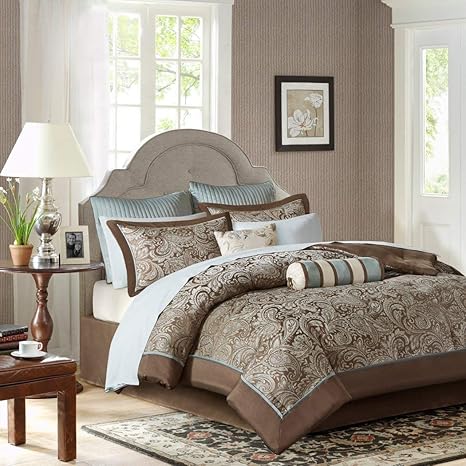 Amazon Com Luxury Blue Brown Paisley Bedding Comforter Set Of 12
