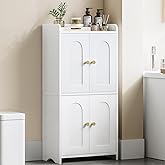 HEXCELEN Small Storage Cabinet, Bathroom Storage Cabinet with 4 Doors, Floor Bathroom Organizer Freestanding for Small Spaces, Living Room, Kitchen, Entryway (Mediterranean, White)