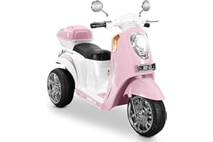 Kidzone Ride On Motorcycle Toy 3-Wheel Battery Powered Motorbike for Kids Aged 3+ Years with Music, Headlight, Horn, Storage Trunk, Key Switch for Boys & Girls - Light Pink
