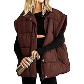 Songling Womens Oversized Puffer Vest Stand Collar Full Zip Sleeveless Bubble Puffer Vest Quilted Padded Warm Coat Outwear