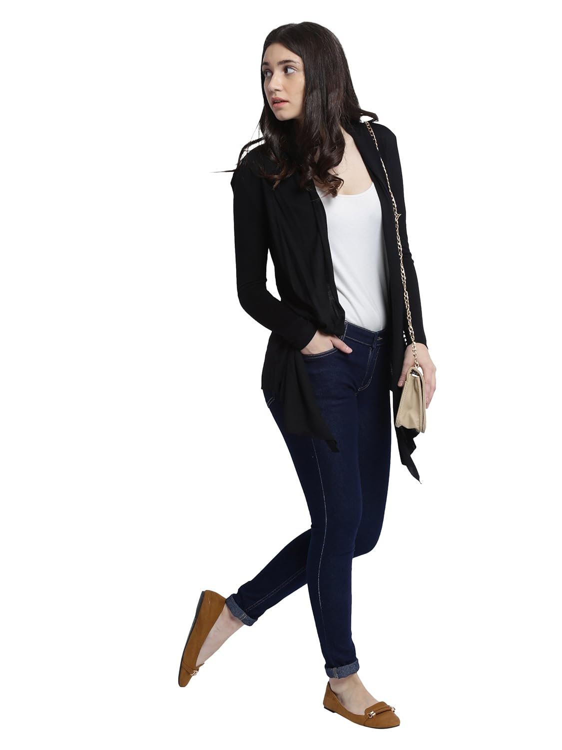 miss chase women's black open front waterfall shrug