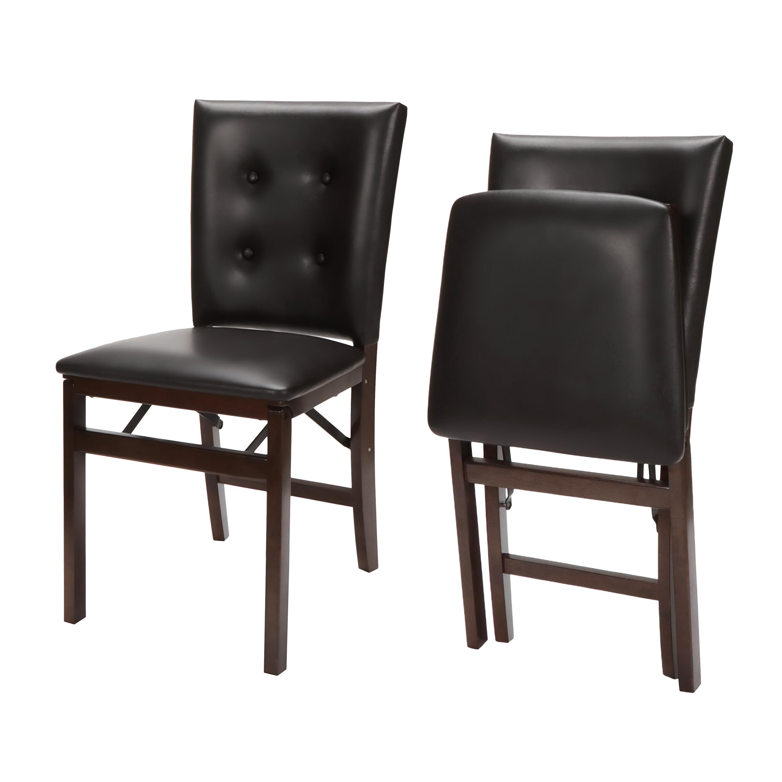 View 1 of ****It has a broken chair support.***** Stakmore Parson's Wooden Folding Chairs with Padded Seats, Set of 2 - No Assembly Foldable Dining Chairs, Steel Folding Mechanism, Upholstered Bonded Leather, Space-Saving, Espresso Frame