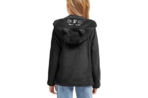 Lupieiae Girls Fleece Jacket Cute Cat Embroidered Coat With Ears Autumn Winter Warmth Hooded Outerwear 5-12 Years