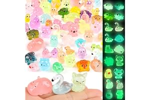 KIMOBER 100Pcs Luminous Mini Resin Animals Tiny Animal Figures to Hide Glow in The Dark Little Ducks Small Flamingo Panda Koala Variety Miniatures Figurines for DIY Garden Micro Landscape Decor