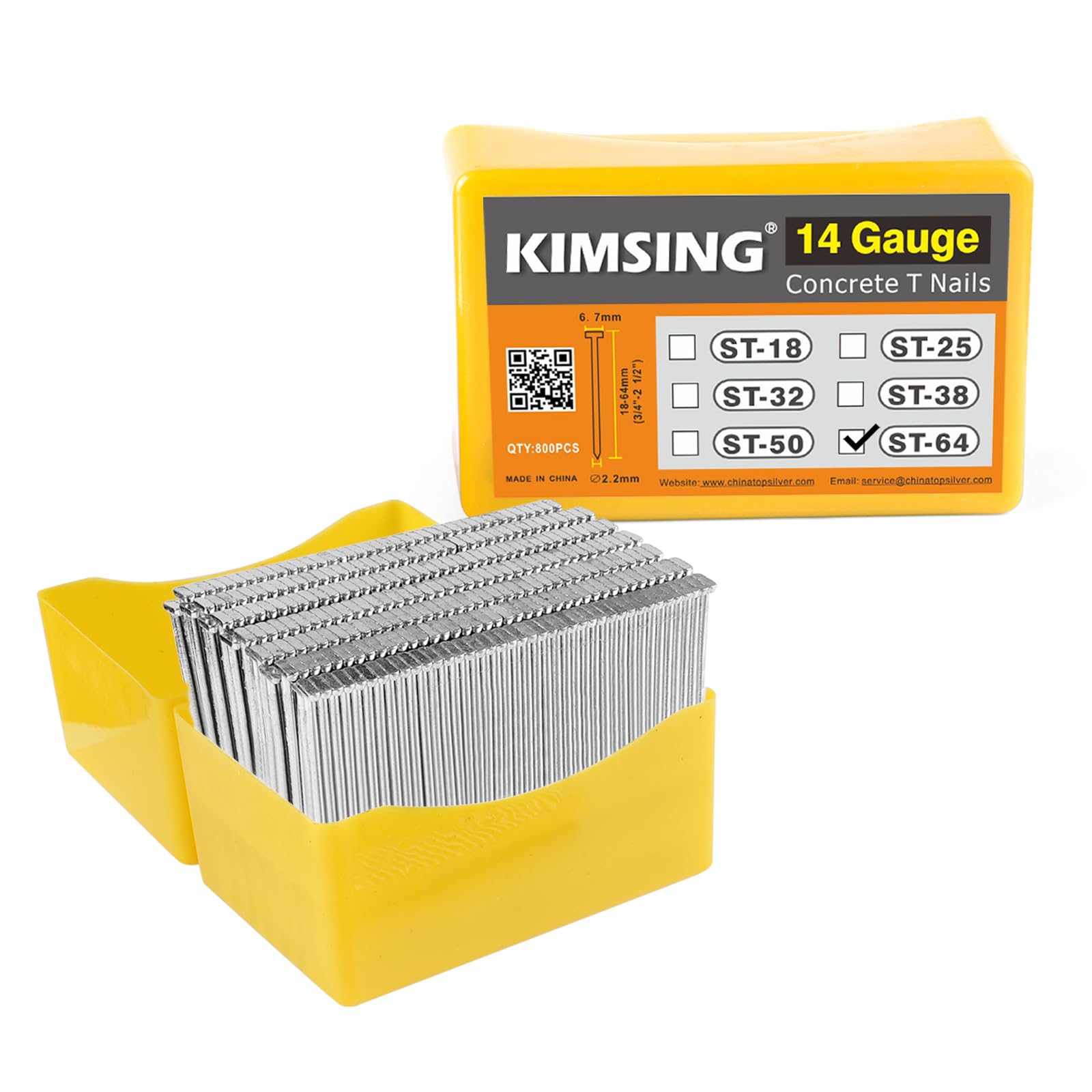 KIMSING 14 Gauge 64mm Hardened Galvanized Finish Nails, 800 PCS/Box, Concrete T-Nails, for Heavy Duty Concrete, Woodworking Nailing, Masonry