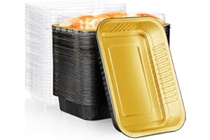 EUSOAR Mini Loaf Baking Pans with Lids, Black Gold Square 20oz 50pcs Aluminum Foil Disposable Bread Pan Ramekins with Lids, M