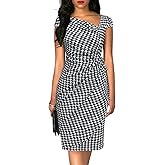 Women's Vintage Cap Sleeves Asymmetrical Neckline Sheath Bodycon Casual Work Cocktail Party Pencil Faux Wrap Dresses