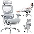 Ergonomic Mesh Office Chair with Footrest, Executive High Back Computer Desk Chair with Wide Headrest and Adjustable 3D Arms, Backrest, Tilt Lock and Lumbar Support-Grey