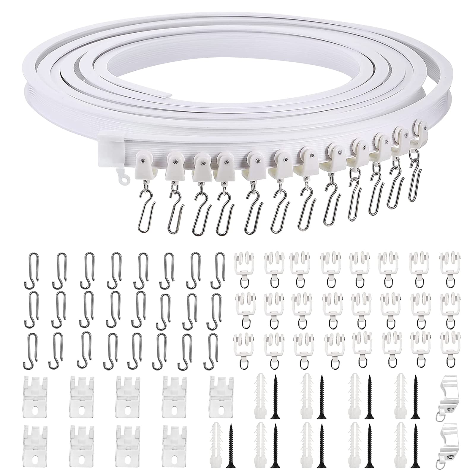 Flexible Bendable Ceiling Curtain Track 3 Meters (9.8FT) Curtain Rail and Fittings Wall Mount Heavy Duty Plastic Curved Curtain Rails for Bay Windows RV Room Divider Curtain Rail