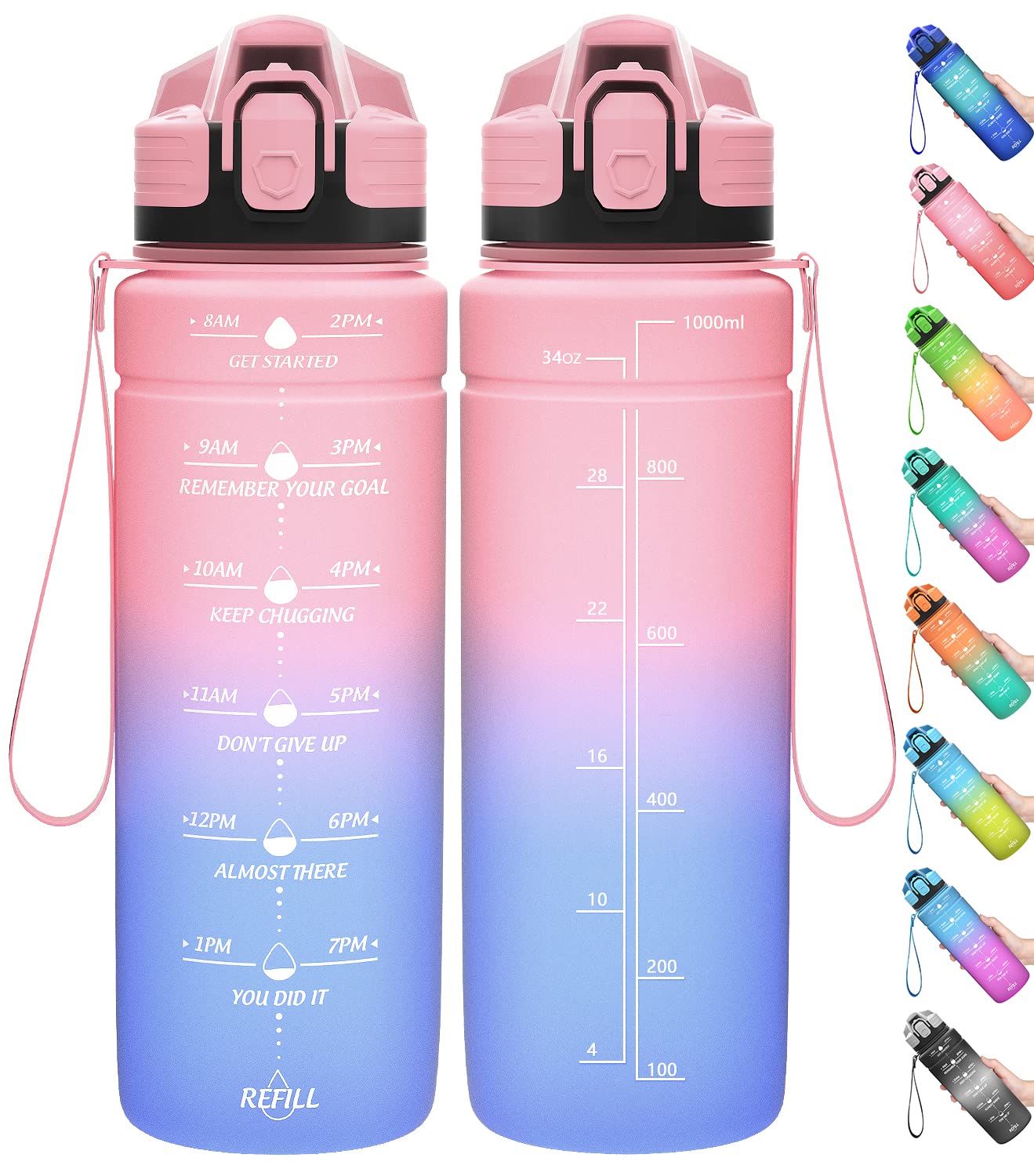 Coolfel Motivational Water Bottle with Time Markings - 1.5L, 1L & Kids 500ml Sports Bottle - BPA Free Tritan, Leakproof & Reusable for Gym, School, Running — image 1