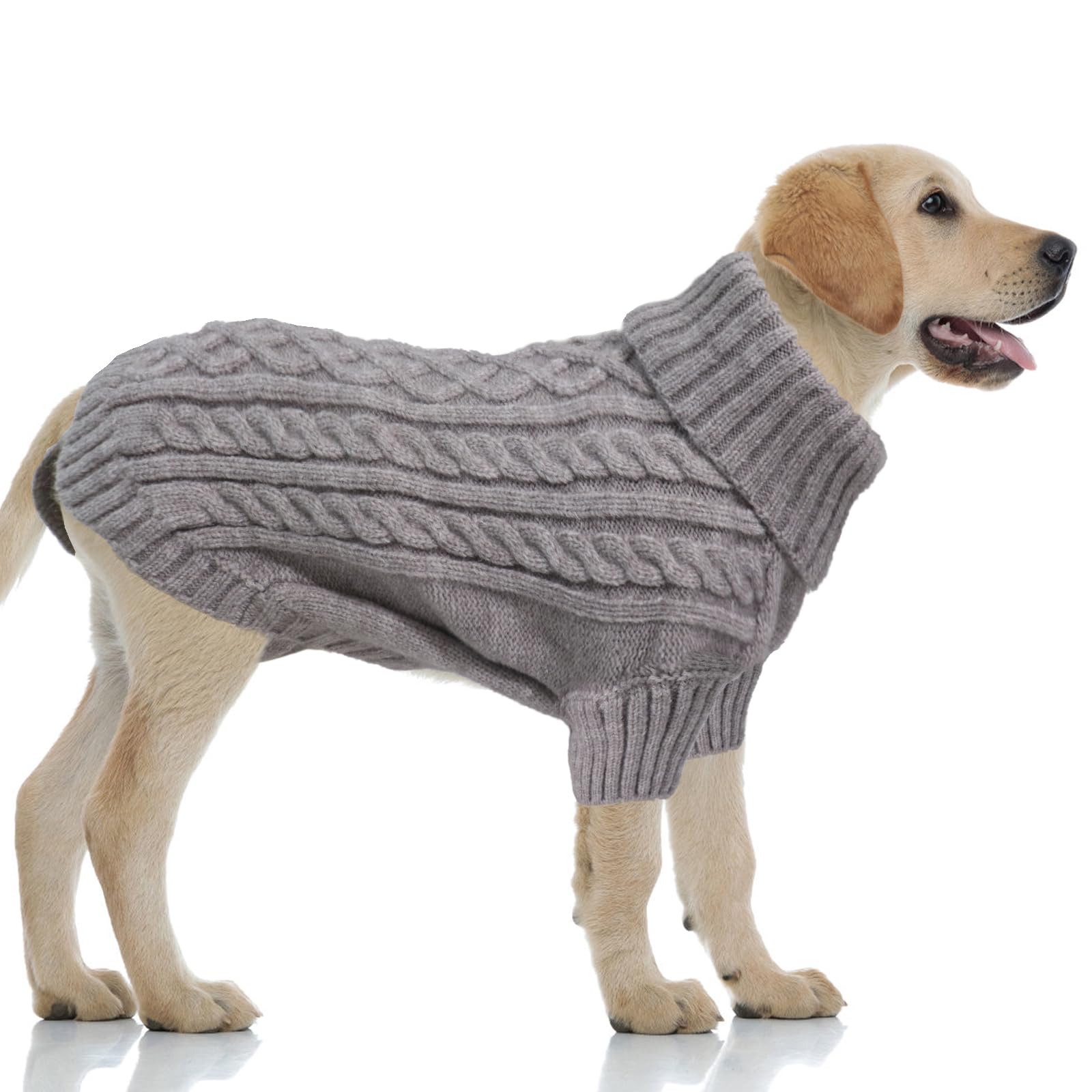LiebeDD Extra Large Dog Jumper, Turtleneck Knitted Dog Sweater with Leash Hole Winter Warm Jumper for Medium and Large Dogs Cold Weather Knitwear for French Bulldog Pug Weimaraner, Grey