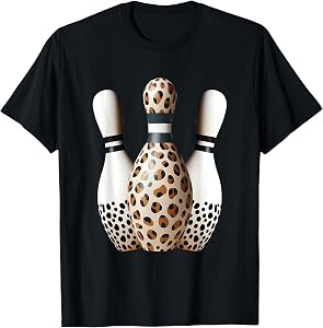 Leopard Cheetah Print Bowler Sport Graphic Bowling Pins T-Shirt
