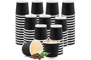 200Pcs 4oz Paper Espresso Cups Disposable Ripple Wall Hot Cups Black Paper Coffee Cup Hot/Cold Drinking Cup for Home,Office,P