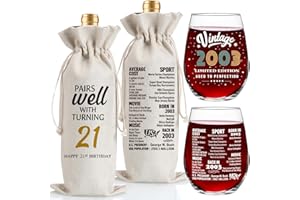Jettryran 21th Birthday Gifts for Women Men 21 Years Old Birthday Gifts 21th Birthday Anniversary Decorations Party Supplies- Vintage 2003- Wine Glass &Bottle Gift Bag Set- Turning 21
