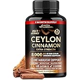 Ceylon Cinnamon Capsules - Extra Strength - Energy Heart & Metabolism Support for Men & Women - Pure Natural Cinnamon 20:1 Extract Supplement - GMO & Gluten Free - Made in USA - 60 Capsules 2 Month