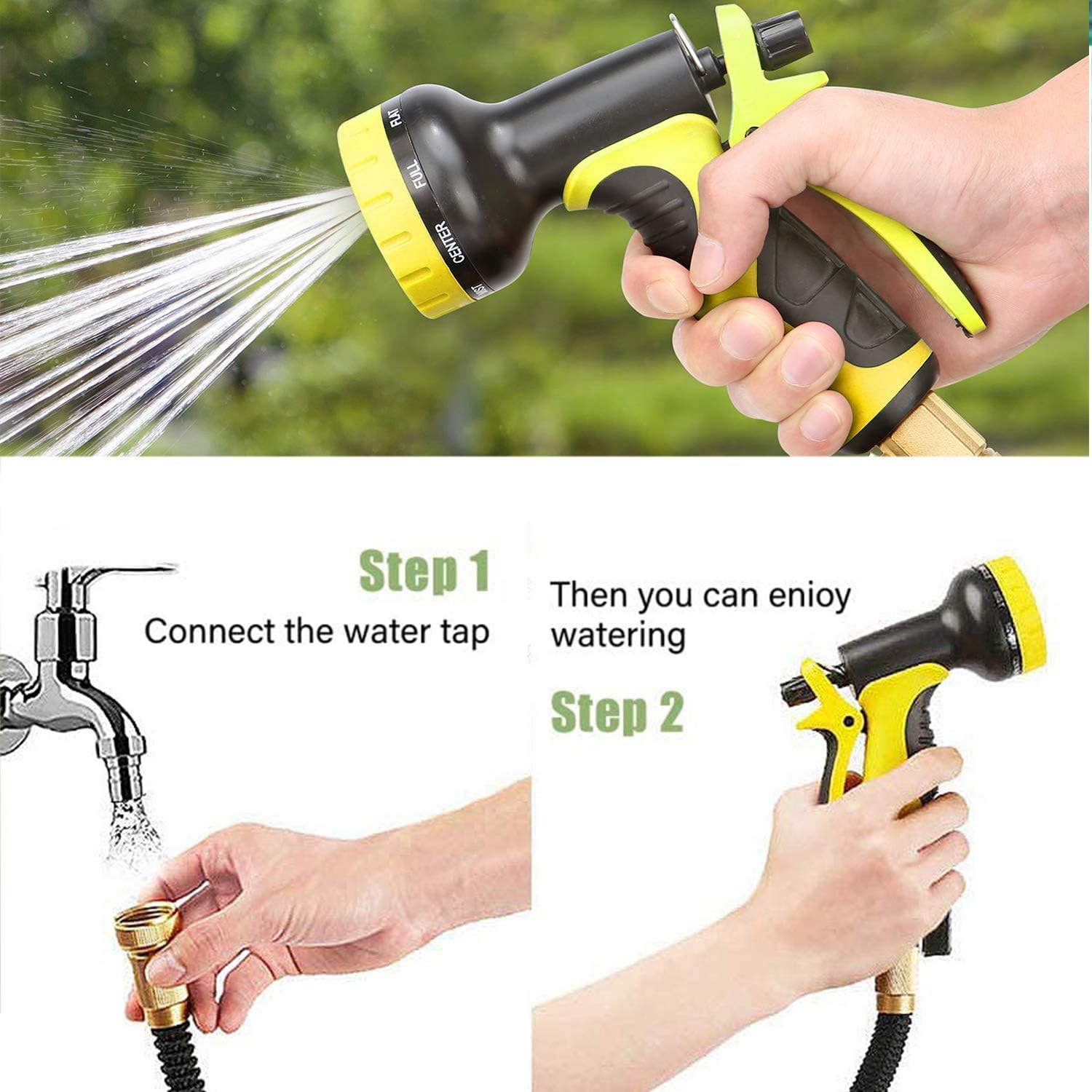 Unzano Expandable Garden Hose 50 ft with 9 Nozzle - Flexible Lightweight Leak Free Kink Free Water Hose, 3/4 in. Solid Brass Connectors, Double Latex Core Hose for Flower beds Gardens Landscaping : Garden & Outdoor