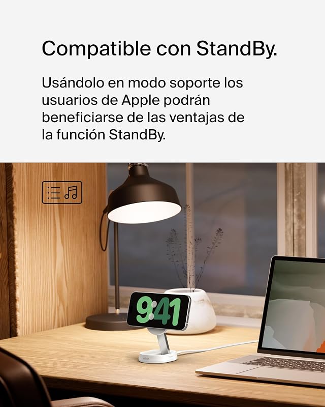 BoostCharge Pro Qi2 Carregador sem fios compatível com MagSafe, suporte de carregamento magnético conversível de 15W, para Apple iPhone 17, Air, Pixelsnap, AirPods, Adaptador de 20W - Branco