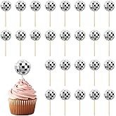 26 Pieces Mirror Sliver Disco Ball Cupcake Toppers, Mini Vintage 70s Disco Theme Cupcake Toppers, DIY Birthday Party Cake Dec