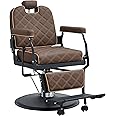 HNKastela Classic Barber Chair for Barbershop, Heavy Duty Salon Chair for Hair Stylist, Stylist Chair Hydraulic Reclining Salon Chair, Tattoo and Salon Equipment, Square Seat, Brown
