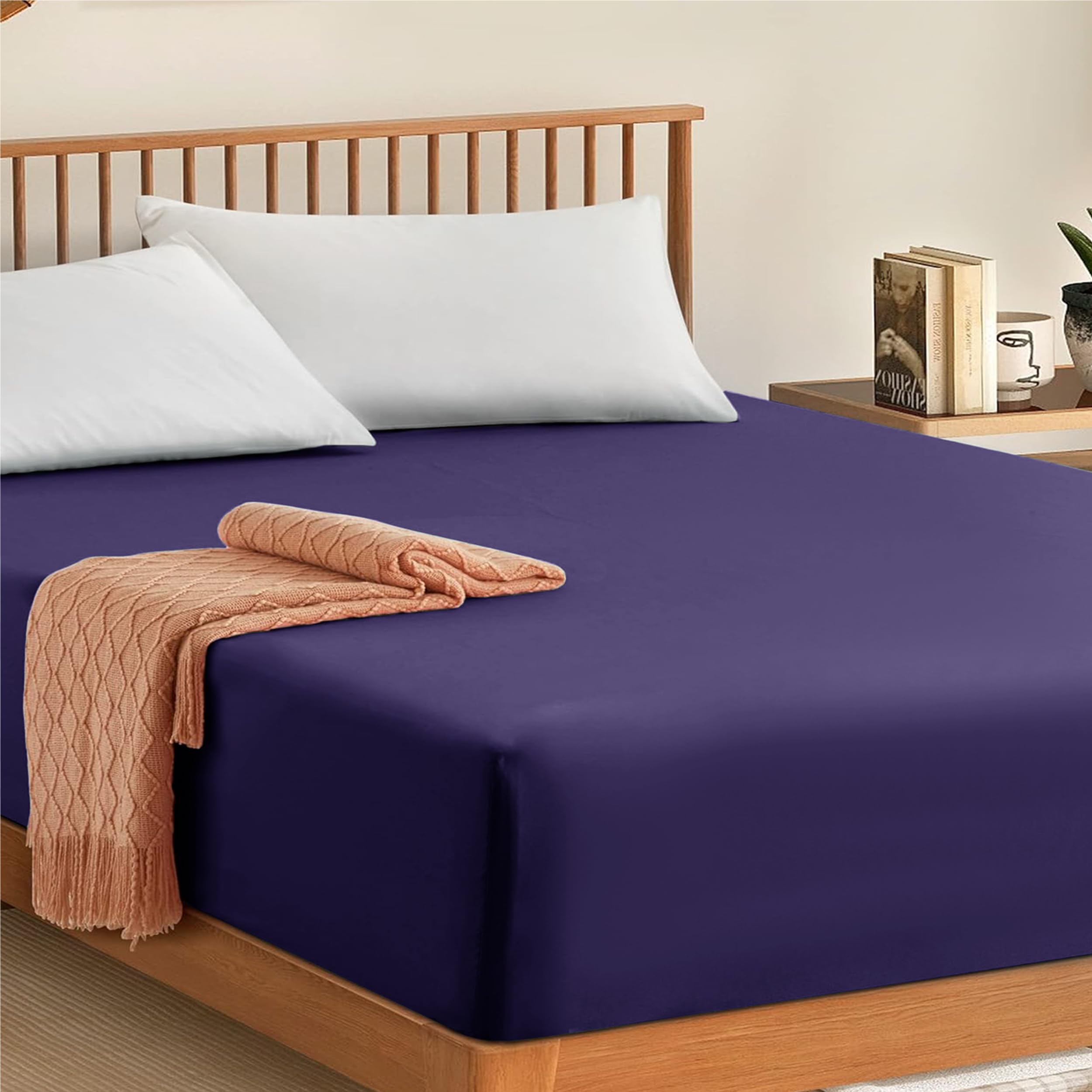 My Home Store Fitted Sheet 100% Egyptian Cotton 300TC Hotel Quality 30 cm Fitted Bedsheets (Navy Blue, Super King)