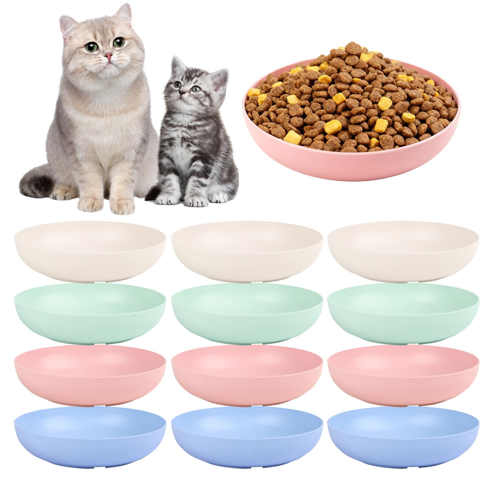 View 1 of [12 Pack] Cat Dishes Whisker Friendly, Shallow Wide Pet Food and Water Bowl, 5.5 Inch Cat Food Dish, Friendly Wet Feeding Bowl, Durable Wheat Straw Pet Bowls, Pet Plate for Kittens (Indoor/Outdoor)